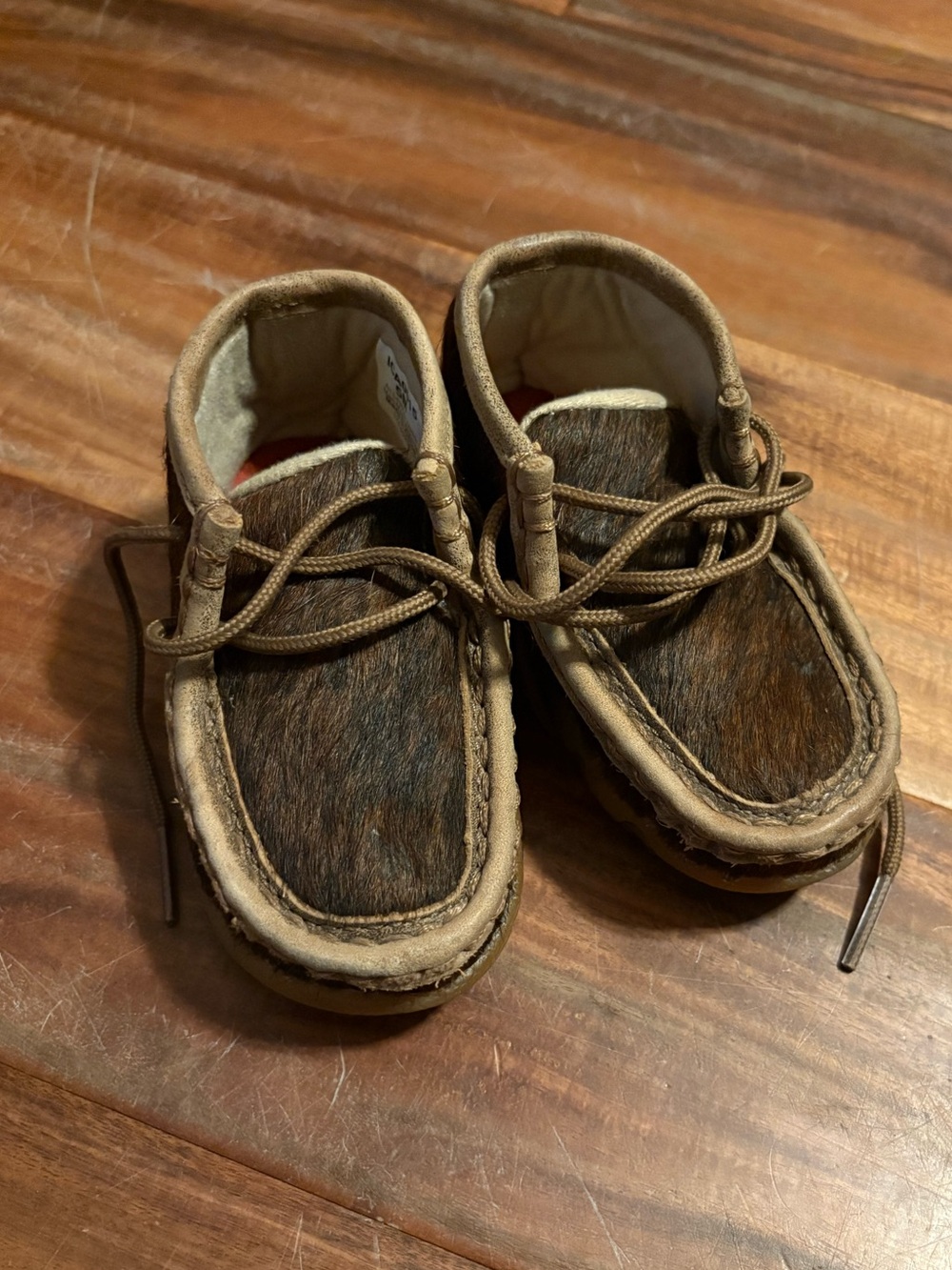 Twisted X Infant Hair-On Driving Moc Brown Calf Hair Western Shoes Size 5M